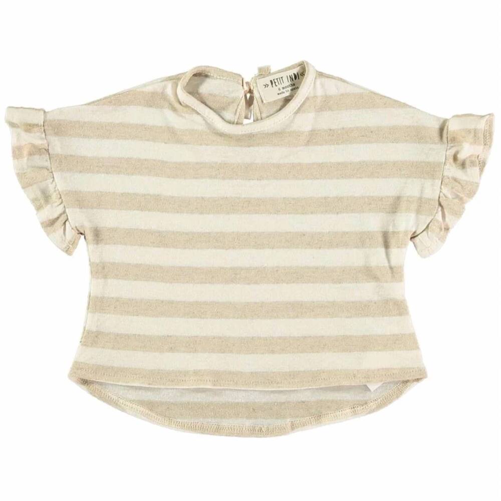NEW PETIT INDI kid's ruffle stripe shirt in beige